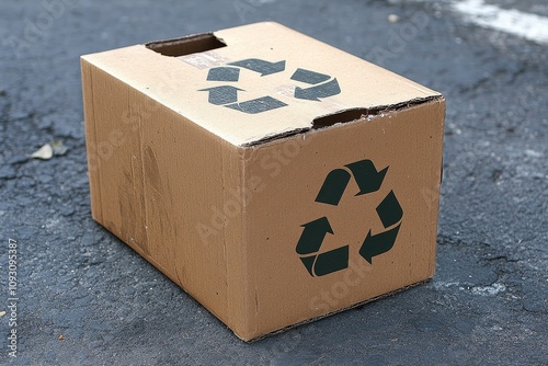 Recycling Cardboard Box for Sustainability - Cardboard box with recycle symbol, emphasizing environmental responsibility, waste reduction, eco-friendly practices, resource conservation, and sustainabl photo