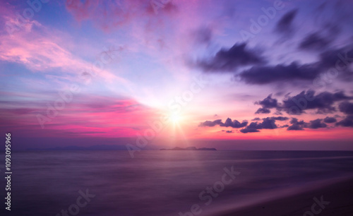 ature beautiful Light Sunset or sunrise over sea photo