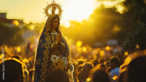 Virgin of Caacupe Day Evening procession in honor of holy virgin mary during festival celebration