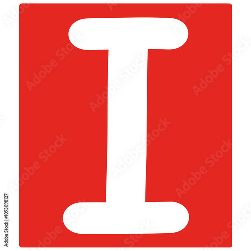 white letter i on red rectangle background