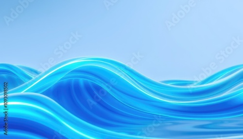 Abstract elegant blue neon wave on light blue gradient background, Generative Ai