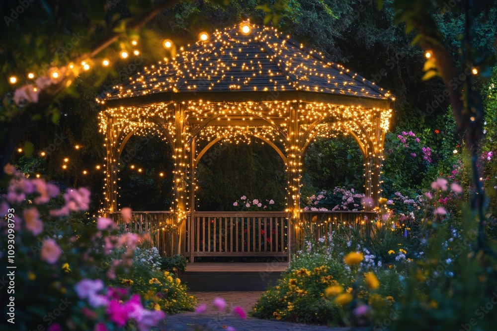Illuminated Gazebo In A Night Garden Setting Illuminated Gazebo In A Night Garden Setting