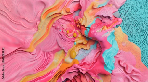 Chaotic mix of various acrylic paint colors forming a maximalist abstract background. Cluttercore y2k backdrop
