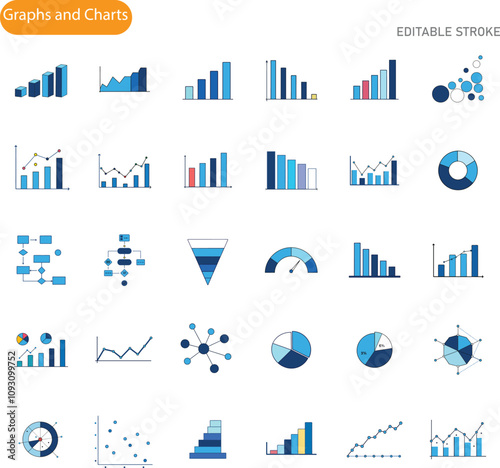 Editable Business Data Charts Graphs Infographics Icons Set Vectors