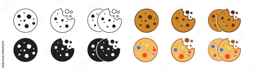Сookie icon. Bite biscuit symbol. Chocolate cookie, bakery bite dessert, cookie crumbs. Сookie icon. Bite biscuit symbol. Chocolate cookie, bakery bite dessert, cookie crumbs.