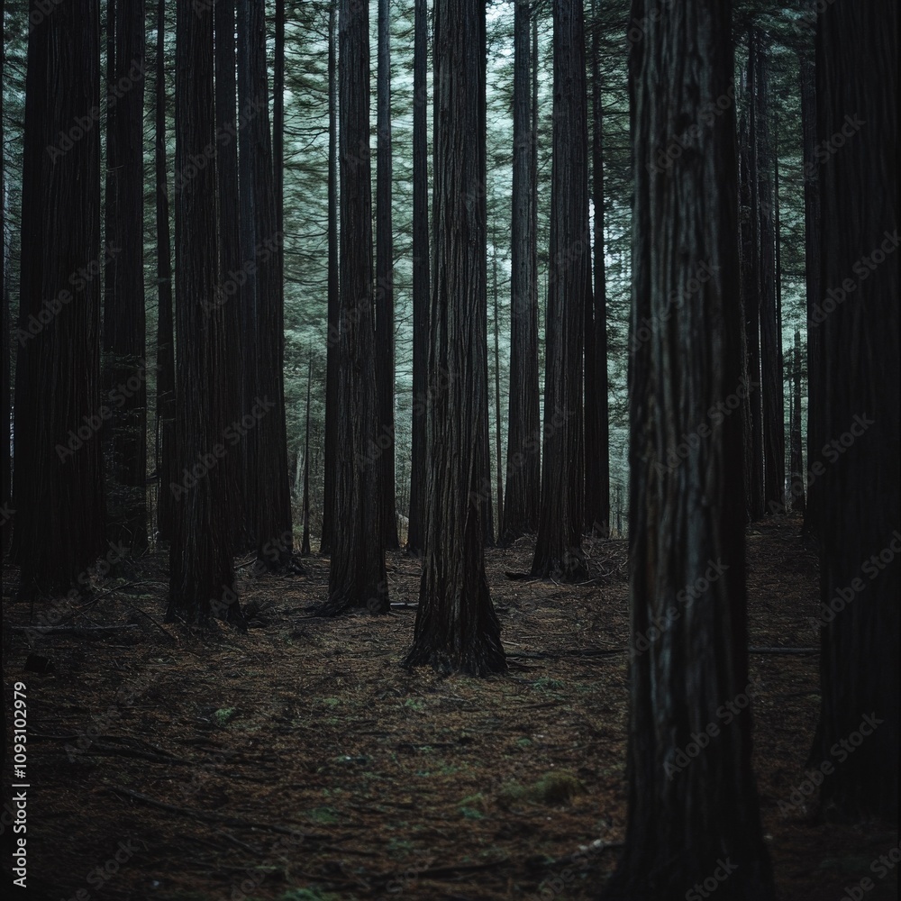 Serene Redwood Forest with Muted Tones Serene Redwood Forest with Muted Tones