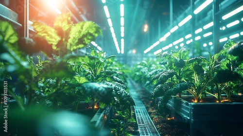 Flourishing Genetically Engineered Indoor Farm Symbolizing the Future of Urban Agriculture photo