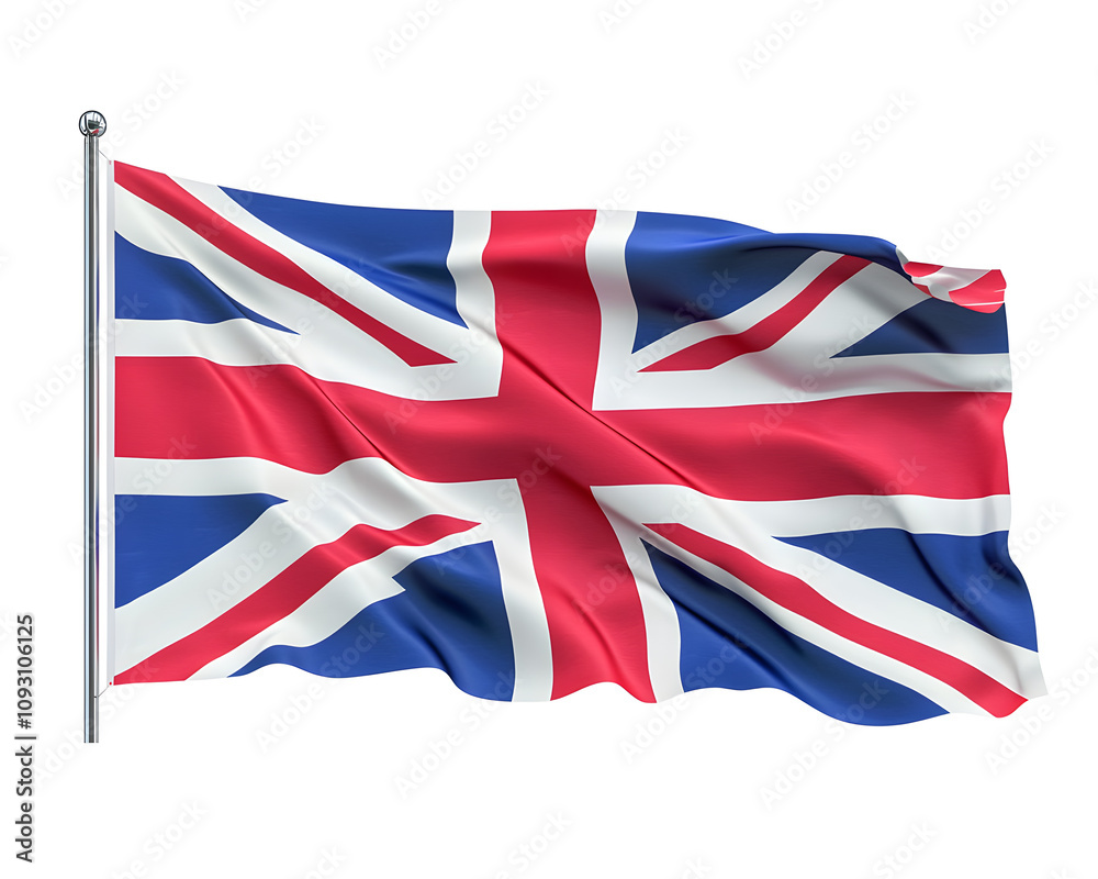 Waving United Kingdom flag, isolated on white background Waving United Kingdom flag, isolated on white background