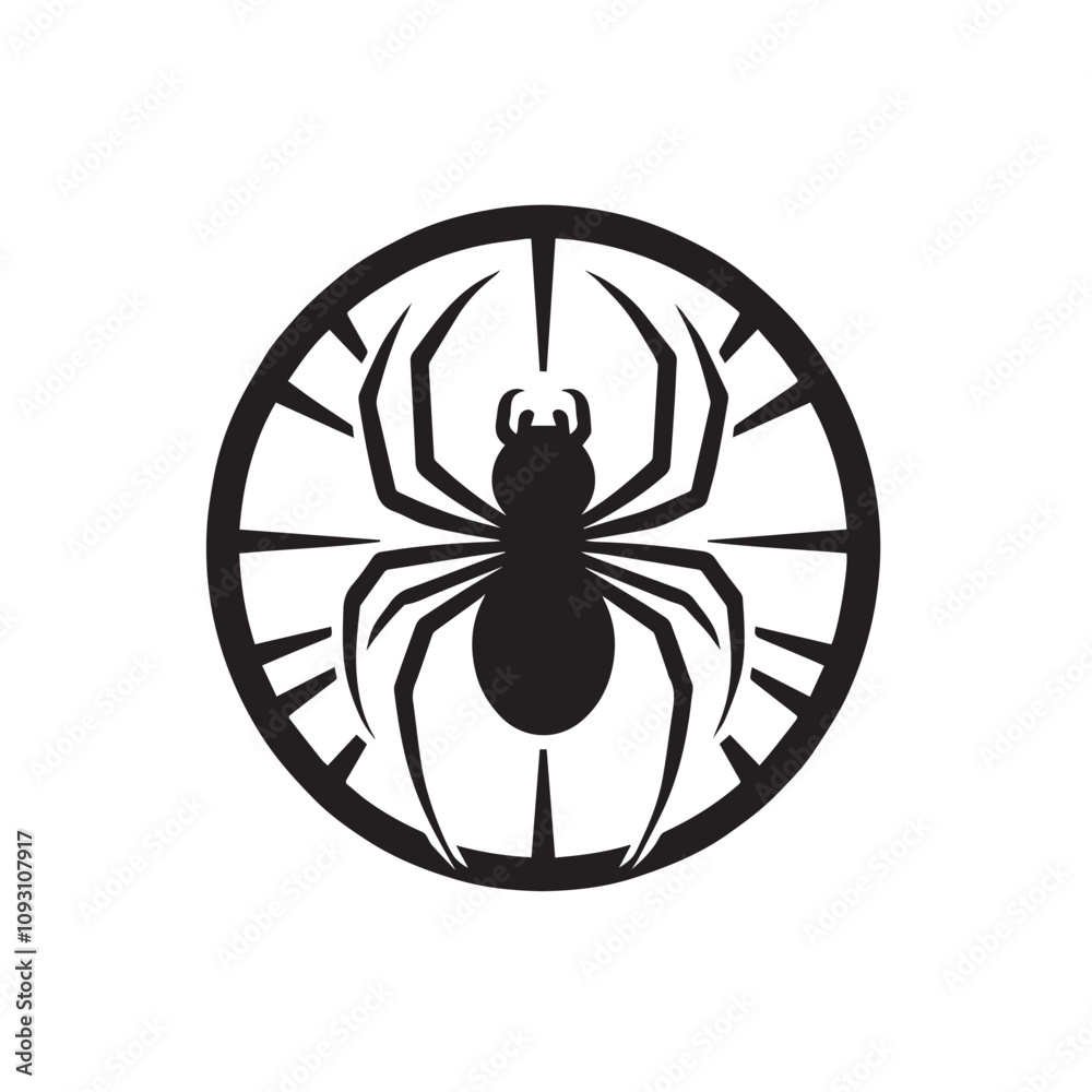 Spider Black Silhouette. Black Widow spider in vector isolated on White. Single Spider Icon or Logo.