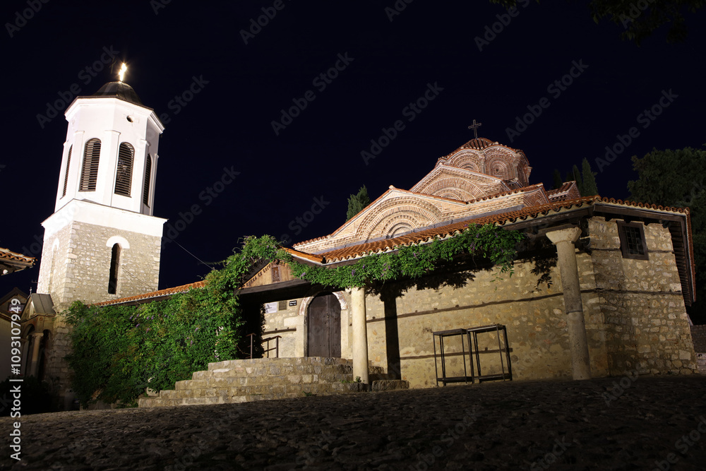 Φωτογραφία Holy Mother of God Peribleptos Church in Ohrid by night, North Macedonia