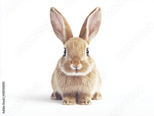 A full-body portrait of a cute little rabbit, isolated on a white background