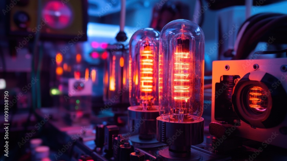 Cathode-Ray Tube Day Glowing retro vacuum tubes in a vintage electronics workshop setting Cathode-Ray Tube Day Glowing retro vacuum tubes in a vintage electronics workshop setting