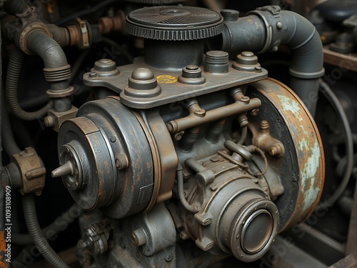 there is a close up of a very old engine with a lot of rust.