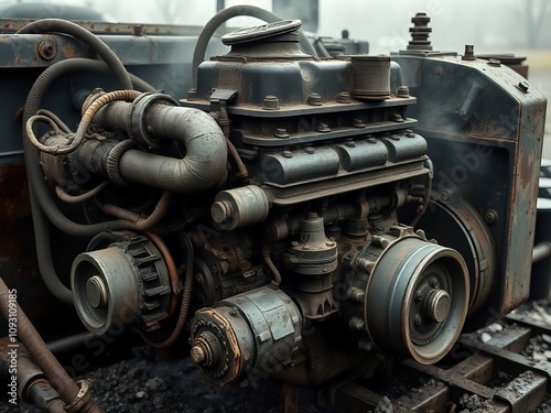 there is a close up of a engine on a train.