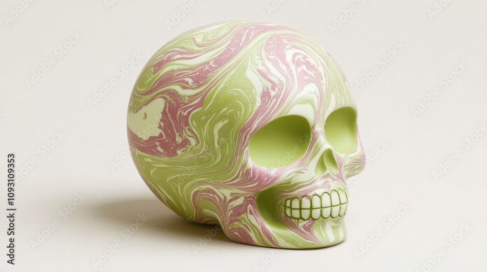 Fototapeta premium Creative art skull sculpture modern studio decorative object minimalist environment close-up view unique design