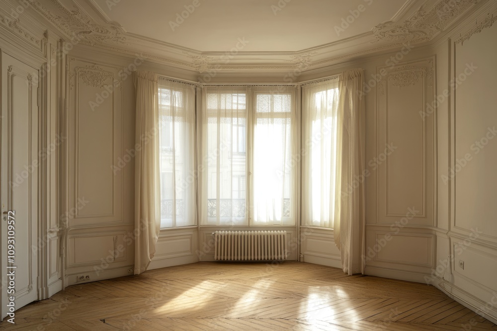 Modern Minimalist Living Room with Bay Window and Radiator Modern Minimalist Living Room with Bay Window and Radiator
