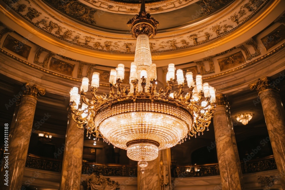 Obraz premium Grand Crystal Chandelier in Ornate Hallway