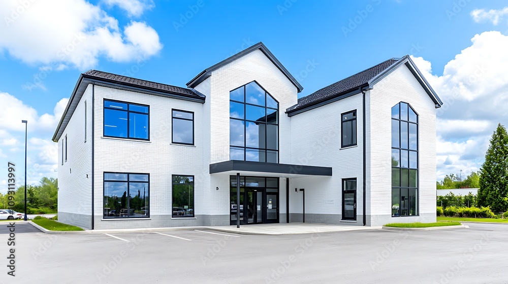 Modern TwoStory White Brick Building Office Commercial Real Estate Modern TwoStory White Brick Building Office Commercial Real Estate