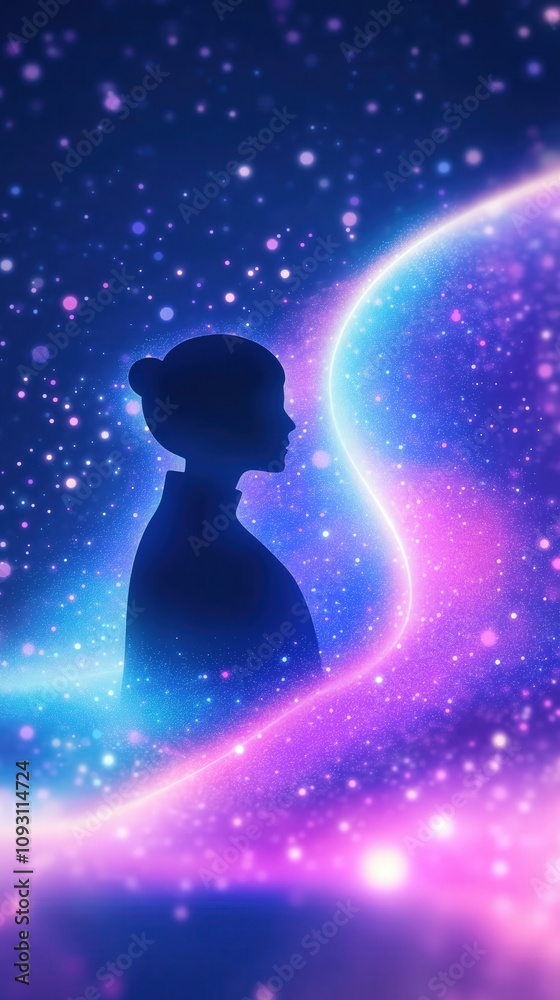 A silhouette of a person against a vibrant cosmic background filled with stars and swirling colors, evoking a sense of wonder and imagination. A silhouette of a person against a vibrant cosmic background filled with stars and swirling colors, evoking a sense of wonder and imagination.