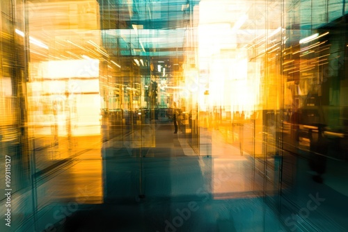 Wallpaper Mural Dynamic light effects abstractly blur the background of an open office space. Torontodigital.ca