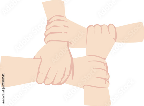 Four Hands Holding Wrists in Circular Unity Illustration