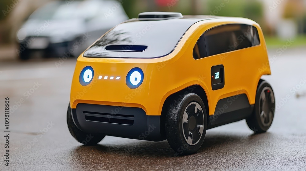 Innovative delivery robot navigating urban streets technology showcase modern environment futuristic perspective