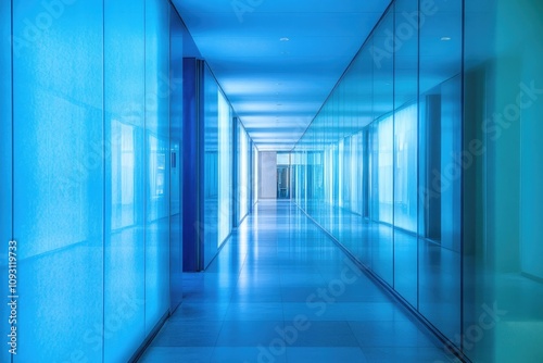 Abstract Blue Blurred Bokeh Background in Modern Office Building