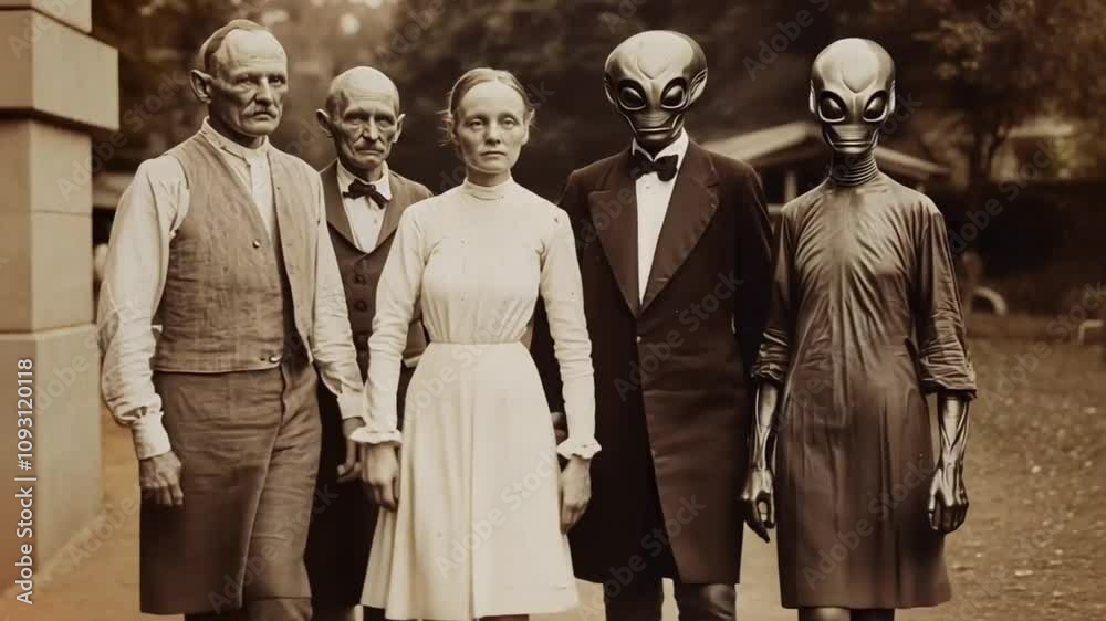 Retro sci-fi alien family photo with 1800s extraterrestrial design ...