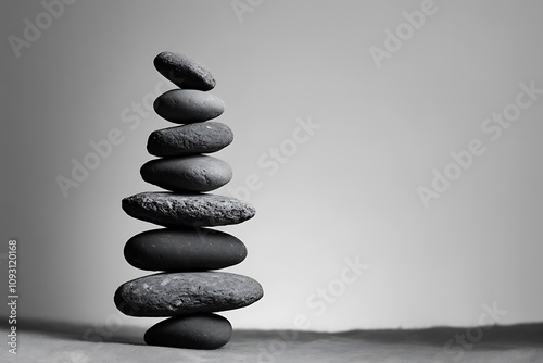 Balanced Grey Stones Form A Vertical Tower photo