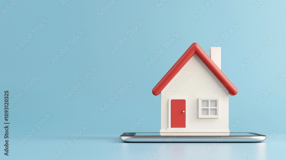 A miniature house sits atop a smartphone, symbolizing the intersection of technology and real estate. A miniature house sits atop a smartphone, symbolizing the intersection of technology and real estate.