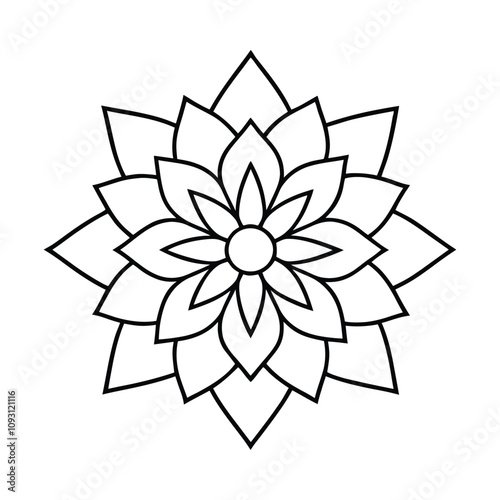 Monochrome ethnic mandala design. Anti-stress coloring page for adults. Hand drawn black and white vector illustration