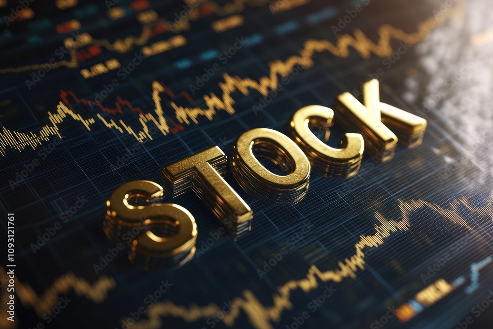 Fototapeta premium 3D STOCK text with vibrant financial chart patterns