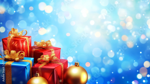 Beautifully Wrapped Christmas Gift Box.Festive Christmas Gift Boxes Background with Holiday Sparkle.