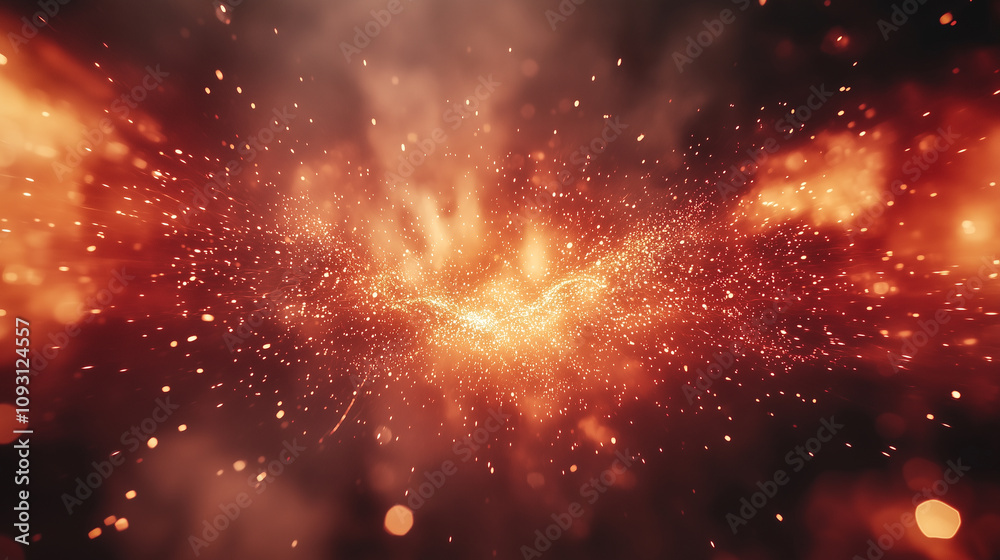 Fiery Explosion of Cosmic Sparks in a Vibrant Red Glow Fiery Explosion of Cosmic Sparks in a Vibrant Red Glow