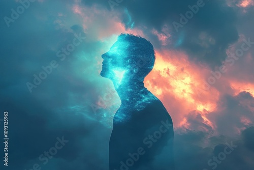 Man Silhouette Transformed By Celestial Energy