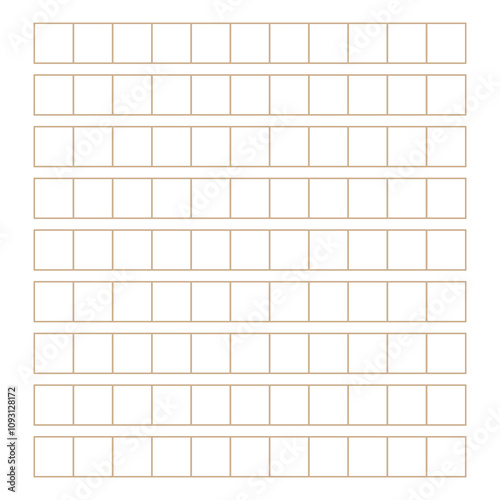 Workbook for writing hieroglyphs. Lined paper for printing. Geometric pattern for school. Realistic lined paper. Simulator for writing Chinese characters. Page of calligraphy exercises. Graph paper.