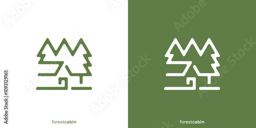 Simple Minimalist Forest Cabin Logo. Natural Home with Pine Tree. Cottage Logo Forest Home Travel Cabin Camp Wood House.