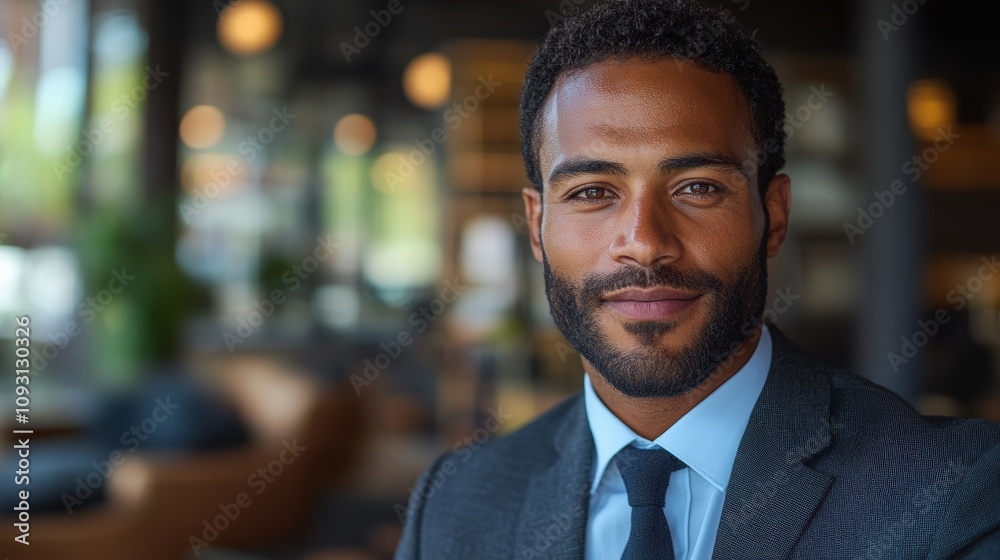 A confident young professional with a charismatic smile, wearing a tailored suit, poses in a stylish, modern office environment filled with natural light A confident young professional with a charismatic smile, wearing a tailored suit, poses in a stylish, modern office environment filled with natural light