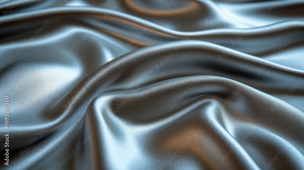 A close-up photograph of luxurious, smooth, and shiny blue silk fabric showcasing its elegant texture and glossy surface under subtle lighting A close-up photograph of luxurious, smooth, and shiny blue silk fabric showcasing its elegant texture and glossy surface under subtle lighting