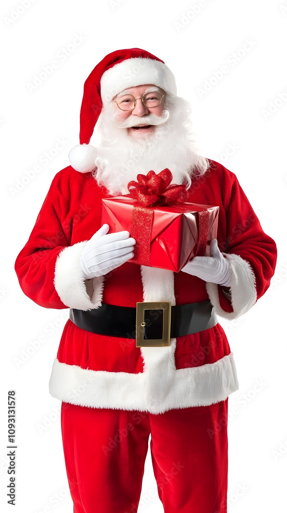 Portrait of Happy Santa Claus holding gift isolated on white background Portrait of Happy Santa Claus holding gift isolated on white background