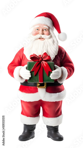 Portrait of Happy Santa Claus holding gift isolated on white background