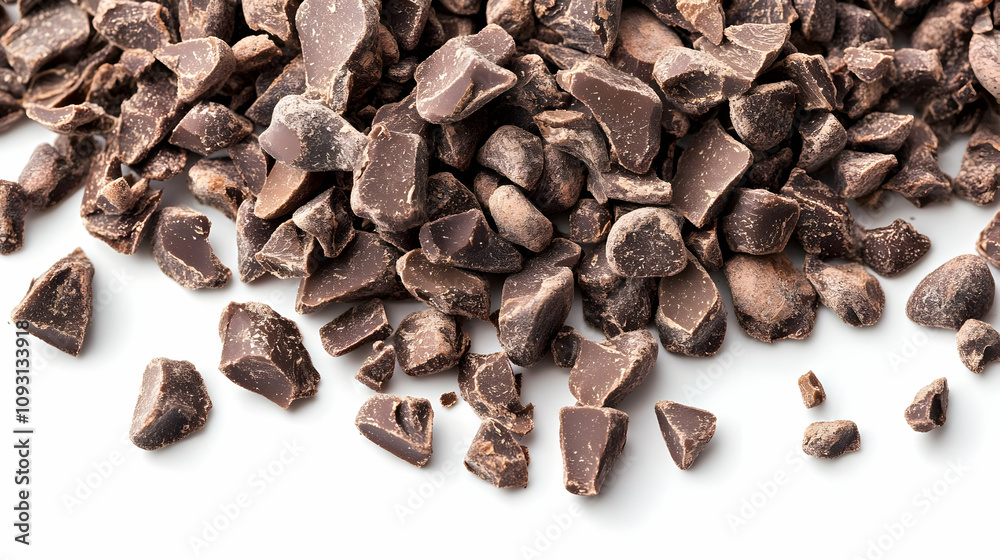 Photo Dark Chocolate Chunks on White Background Photo Dark Chocolate Chunks on White Background