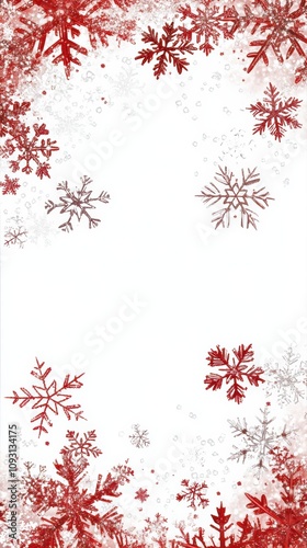 Red snowflake border on white background for card design