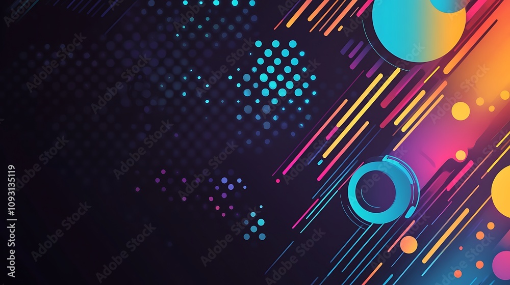 Abstract Neon Geometric Background with Circles and Lines Abstract Neon Geometric Background with Circles and Lines