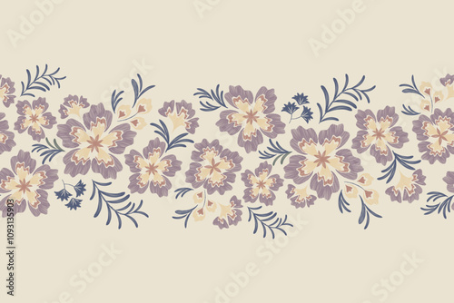 Pink flowers pattern vintage boho style vector illustration hand drawn. Floral ditsy hibiscus pattern minimal design for fabric print background border.