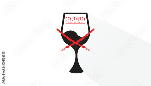 Dry January. Alcohol-free challenge for one month. Vector template for banner, greeting card, poster , T shirt  with background.