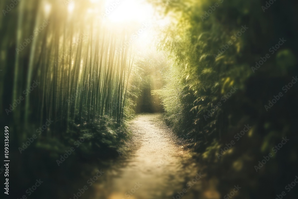 Obraz premium Sunlit Path Through A Bamboo Forest