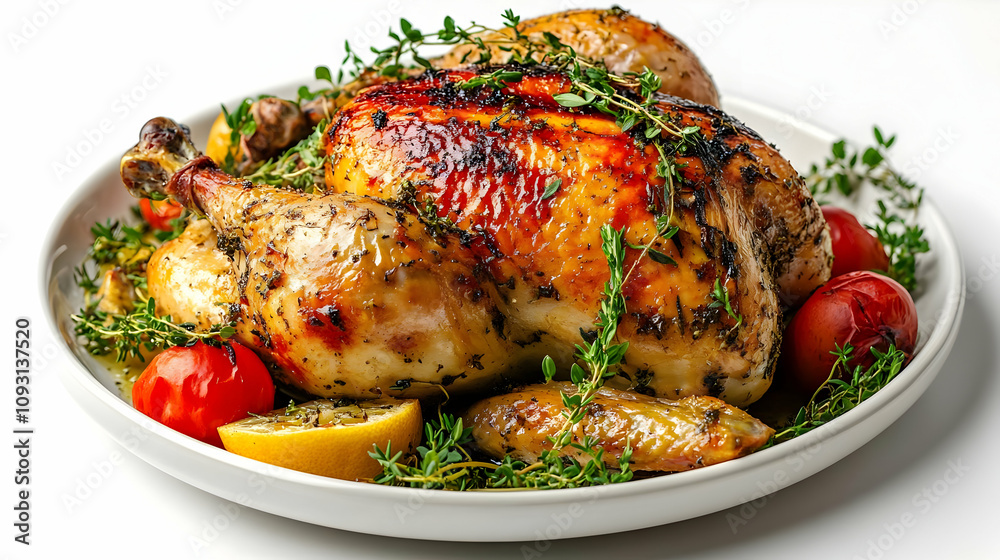 Photo Roasted Chicken Lemon Thyme Tomatoes Herbs Delicious Food Photo Roasted Chicken Lemon Thyme Tomatoes Herbs Delicious Food