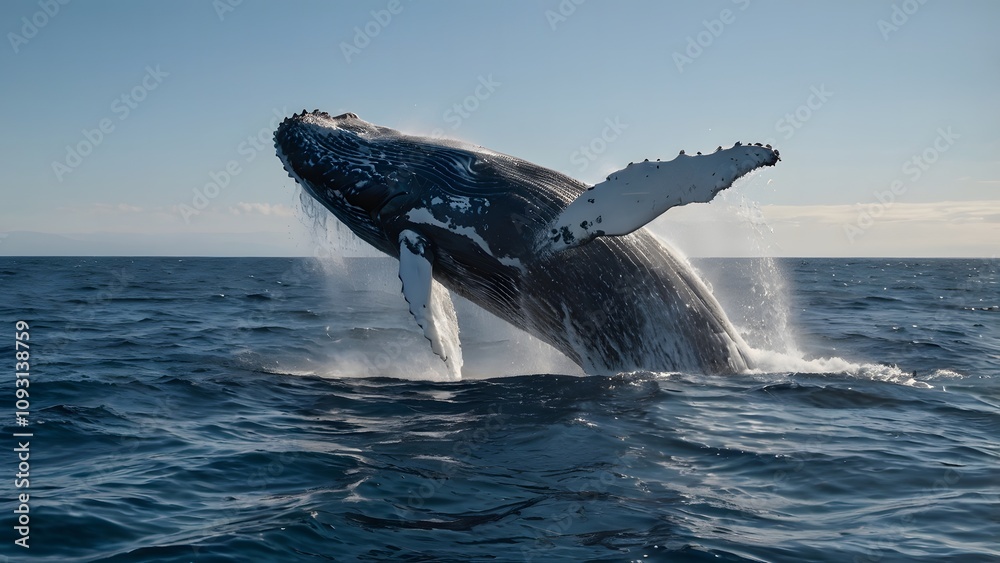 Fototapeta premium Spectacular Humpback Whale Breaching Ocean Surface