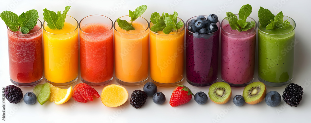 Photo Colorful Fruit Smoothies and Fresh Ingredients Photo Colorful Fruit Smoothies and Fresh Ingredients